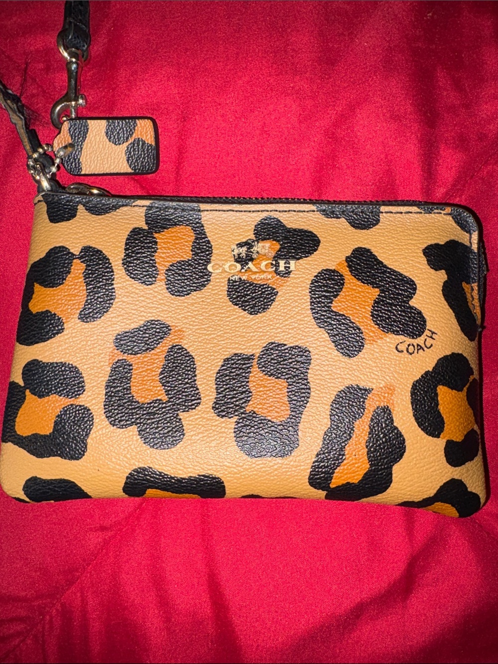 Coach Leopard-Print Leather Wristlet (See description for callouts)
